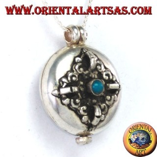 Gao Kalachakra pendentif en argent avec double dorje et turquoise