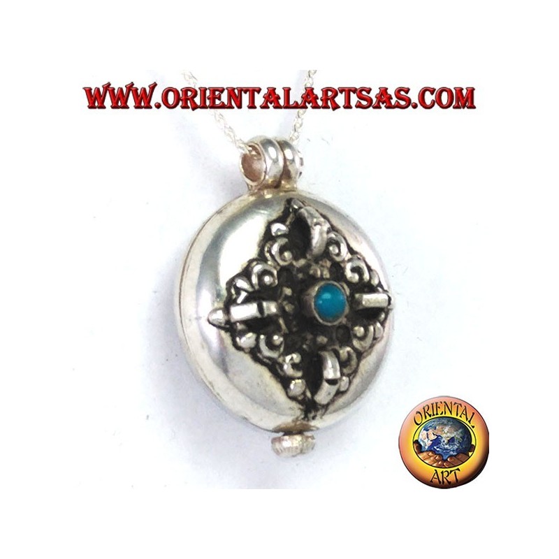 Colgante Gao Kalachakra en plata con doble dorje y turquesa