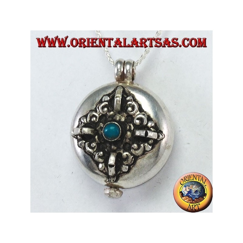 Gao Kalachakra pendentif en argent avec double dorje et turquoise