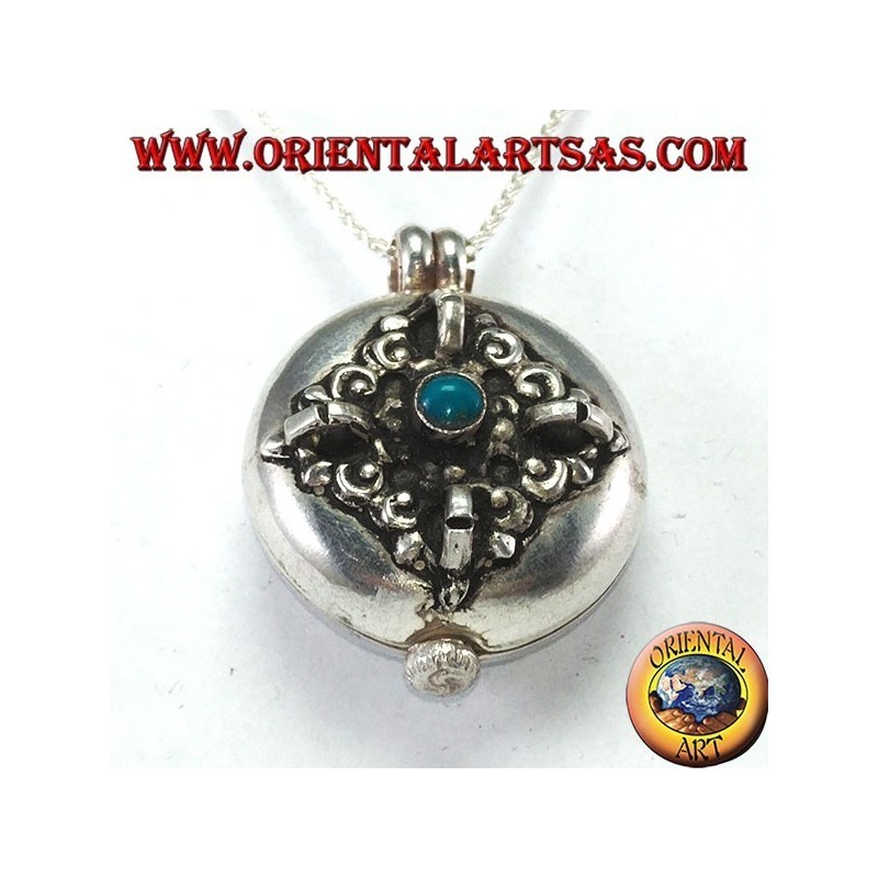 Gao Kalachakra pendentif en argent avec double dorje et turquoise