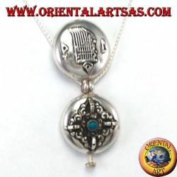 Gao Kalachakra pendant in silver with double dorje and turquoise