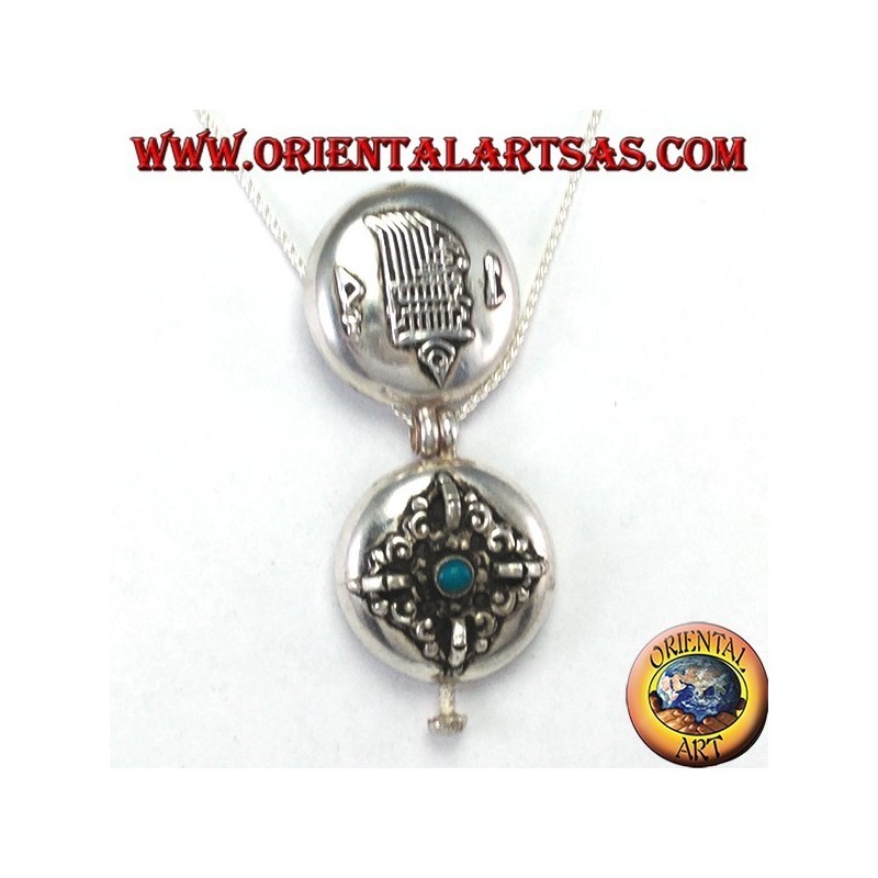 Gao Kalachakra pendentif en argent avec double dorje et turquoise