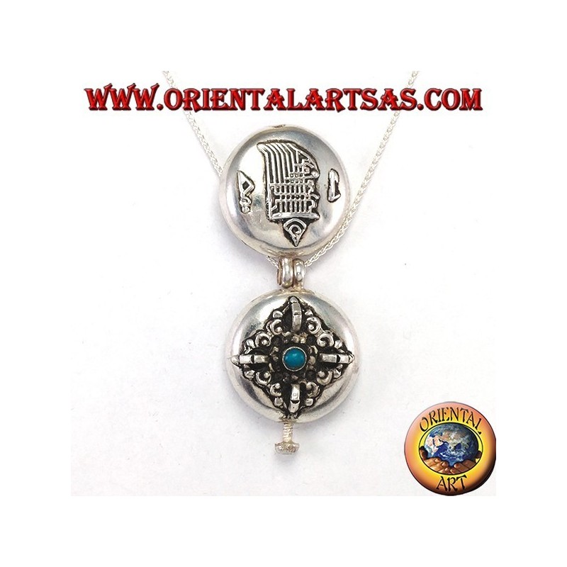 Gao Kalachakra pendentif en argent avec double dorje et turquoise