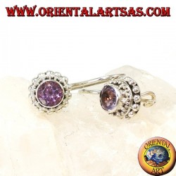 Silver earrings with small faceted round Amethyst