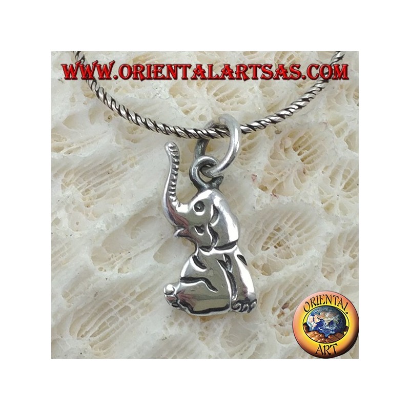 ciondolo in argento Elefante con proboscide verso su