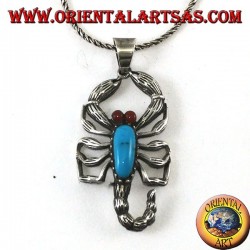 Silver pendant, scorpion with turquoise and carnelian eyes