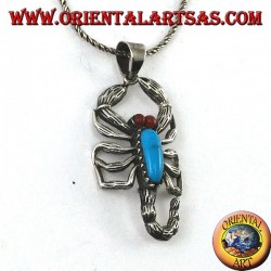 Silver pendant, scorpion with turquoise and carnelian eyes
