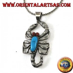 Silver pendant, scorpion with turquoise and carnelian eyes