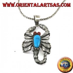 Colgante de plata, escorpión con ojos color turquesa y cornalina