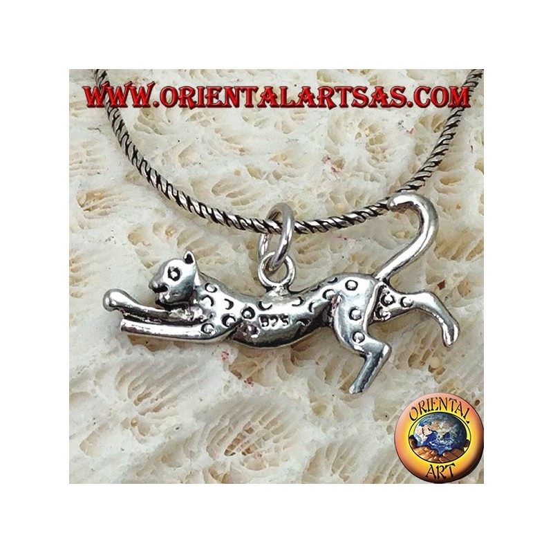 Silver pendant, running cheetah