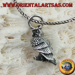 Pendant in silver owl on the three-dimensional branch