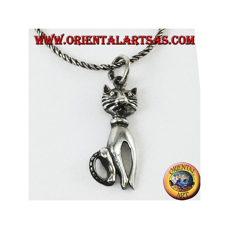 Silver pendant the cat with a mustache