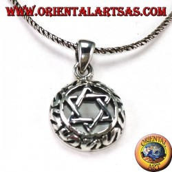 Silver pendant with a star of David intertwined with six points with decorations around