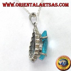 Silver pendant with blue drop-shaped Topaz with marcasites