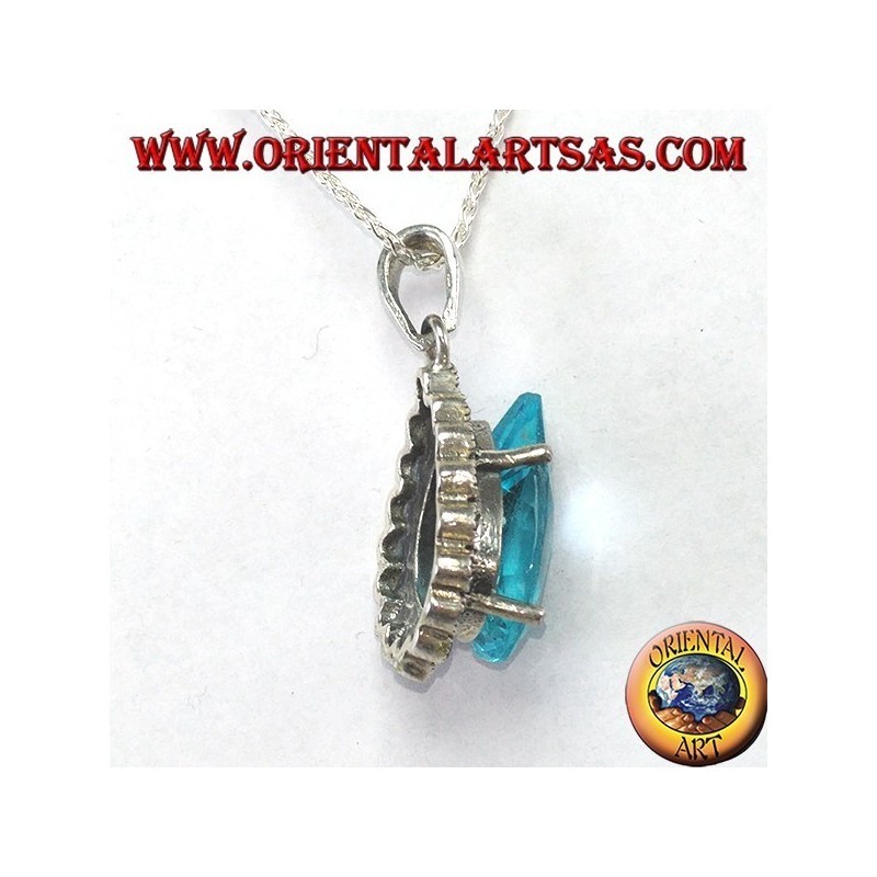 Pendentif en argent avec topaze bleue en forme de goutte avec marcassites