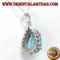 Silver pendant with blue drop-shaped Topaz with marcasites
