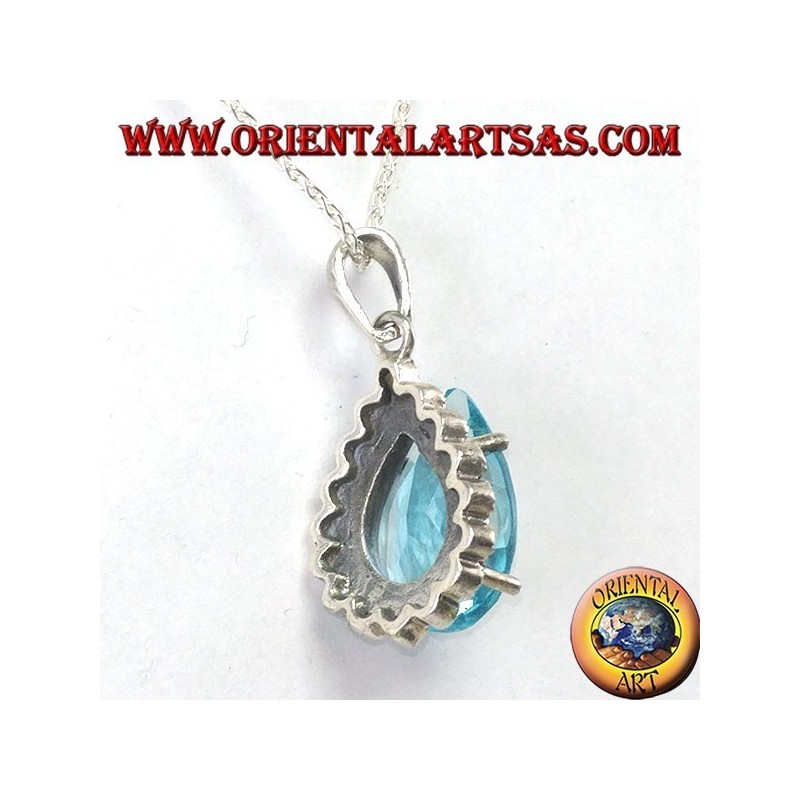 Pendentif en argent avec topaze bleue en forme de goutte avec marcassites