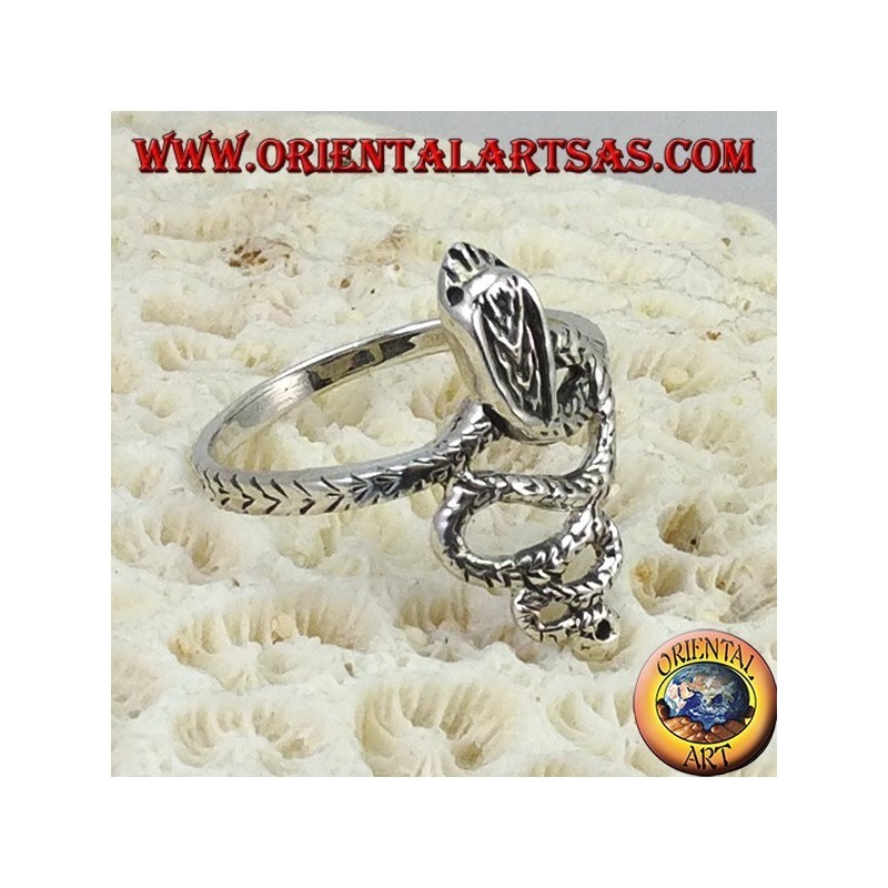 Silver ring in the shape of a cobra snake