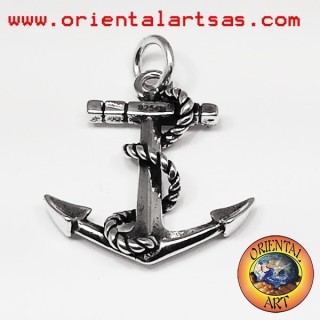 Pendentif Ancre en Argent 925 avec Corde Enroulée