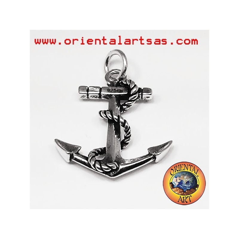 Sterling Silver 925 Anchor Pendant with Wrapped Rope