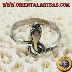 Bague en argent en forme de serpent avec une plaque en or au-dessus de la tête