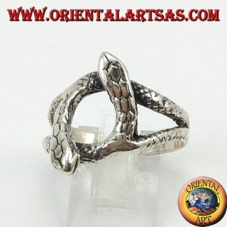 Silberner Ring mit 2 Schlangen, die sich drehen