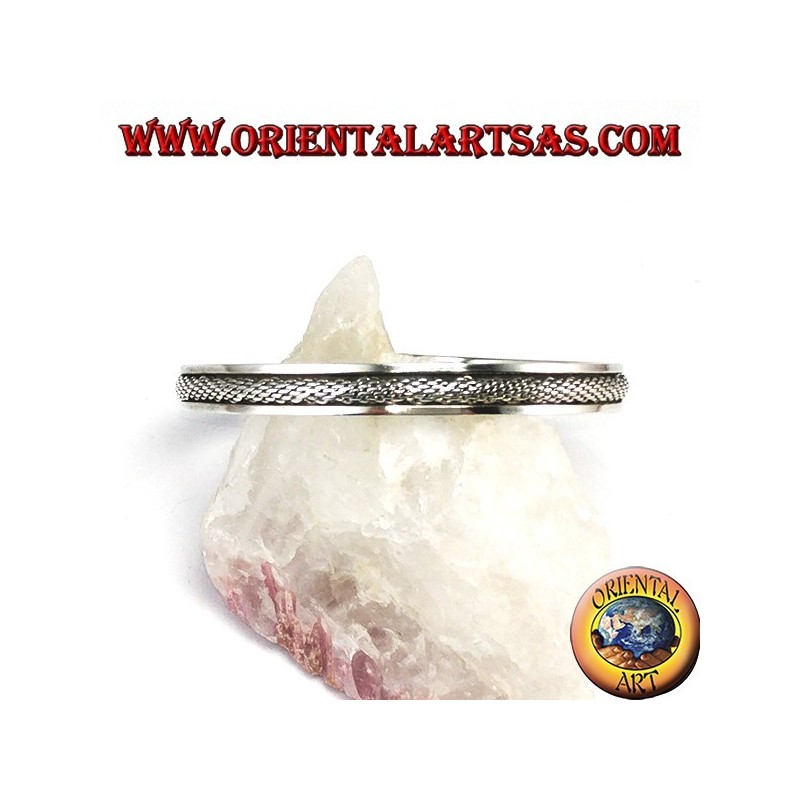 Bracciale rigido in argento 925 con inserto intrecciato bombato