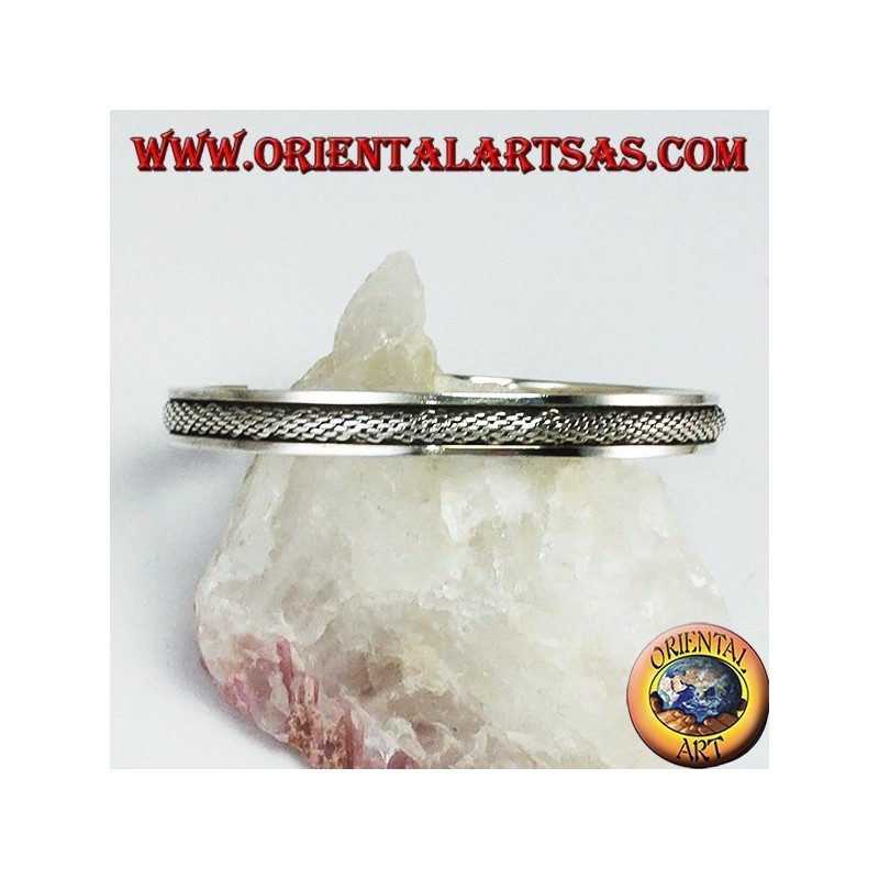 Bracciale rigido in argento 925 con inserto intrecciato bombato