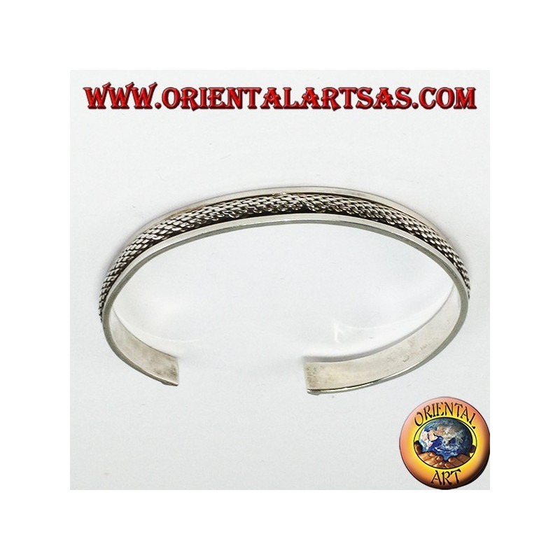 Pulsera rígida en plata 925 con una inserción trenzada trenzada