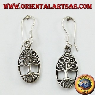 Orecchini  in argento pendente con albero della vita celtico ovale