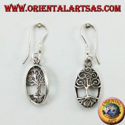 Pendientes colgantes de plata con el árbol de la vida celta ovalado
