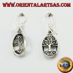 Pendientes colgantes de plata con el árbol de la vida celta ovalado