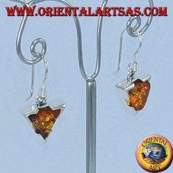 Boucles d'oreilles pendantes simples en argent avec ambre triangulaire