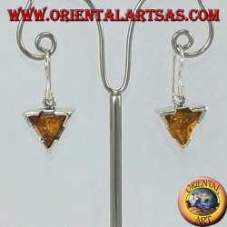 Simple pendant silver earrings with triangular amber