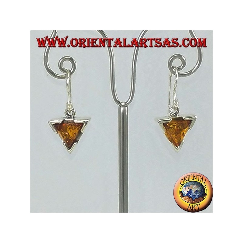 Pendientes colgantes simples de plata con ámbar triangular