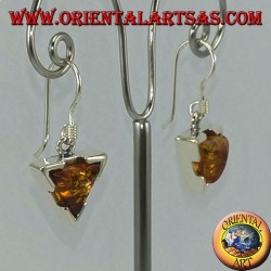 Simple pendant silver earrings with triangular amber