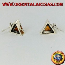 Pendientes colgantes simples de plata con ámbar triangular