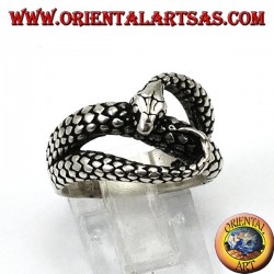 Silver ring in the shape of a cobra snake that bites