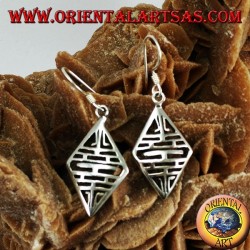 Drop earrings in silver with perforated rhombus