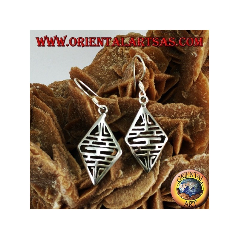 Drop earrings in silver with perforated rhombus