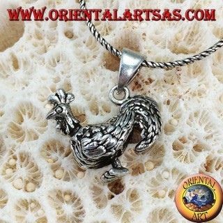 Silver three-dimensional rooster pendant