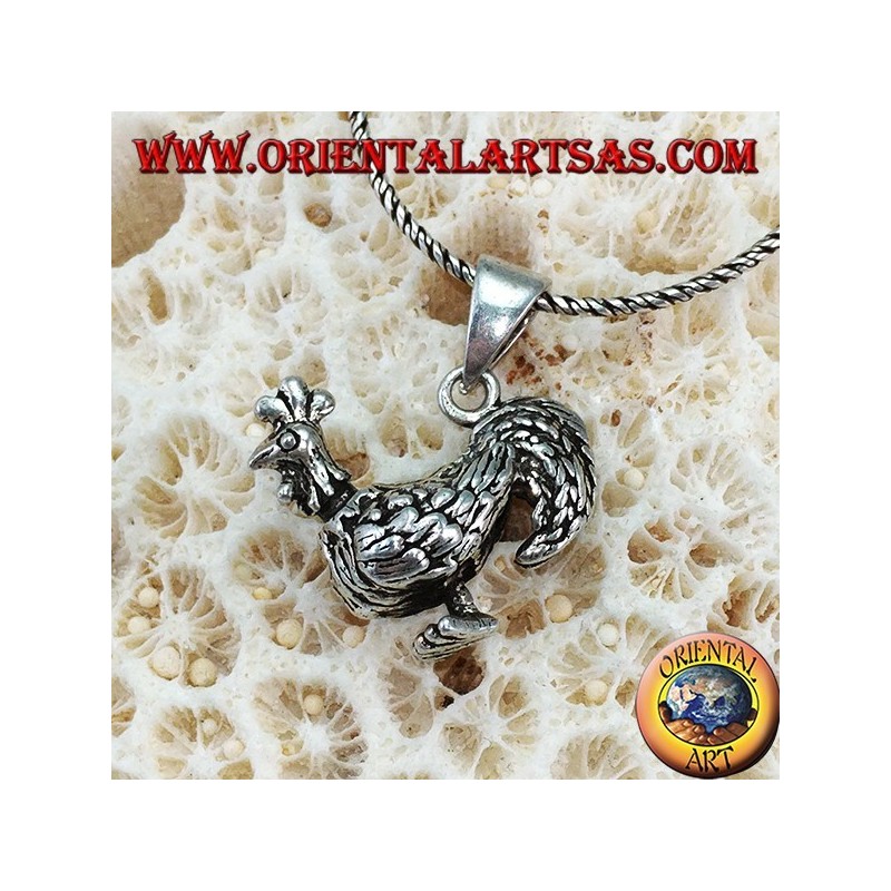 Silver three-dimensional rooster pendant