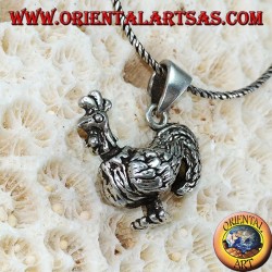 Pendentif coq en argent tridimensionnel