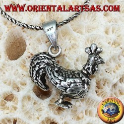 Pendentif coq en argent tridimensionnel