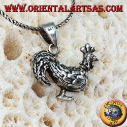 Colgante de gallo tridimensional de plata