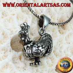Silver three-dimensional rooster pendant