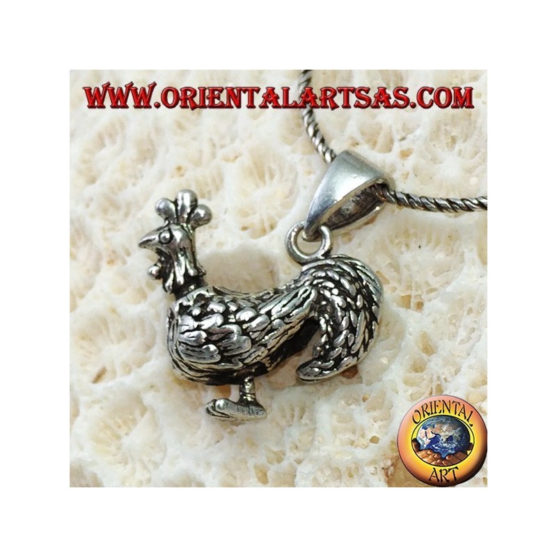 Silver three-dimensional rooster pendant