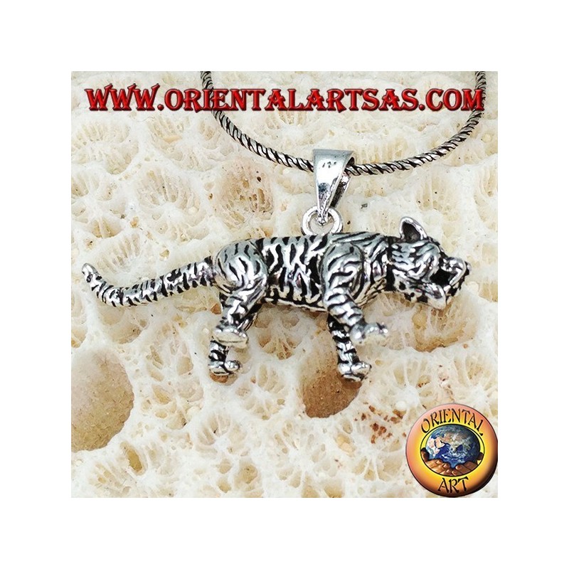 Ciondolo in argento tigre tridimensionale grande