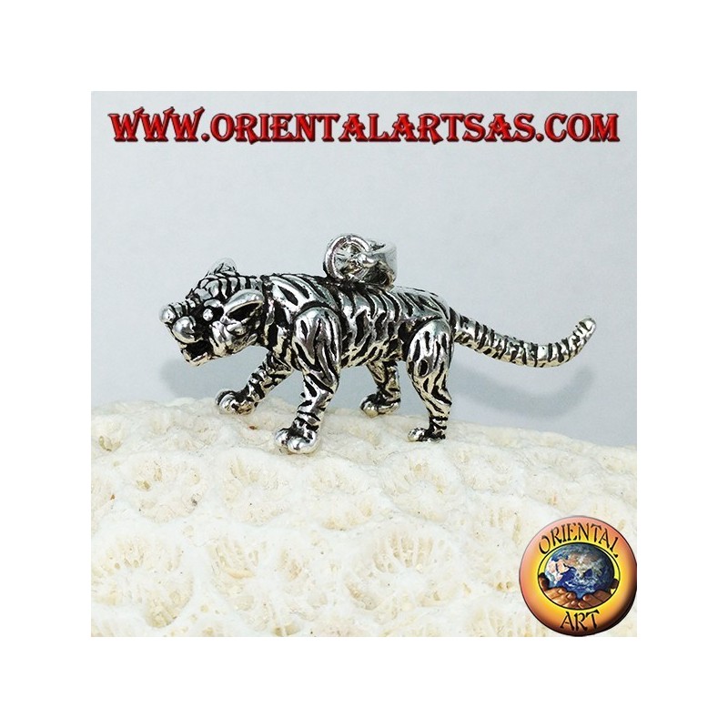 Pendentif en argent tigre en trois dimensions, grand
