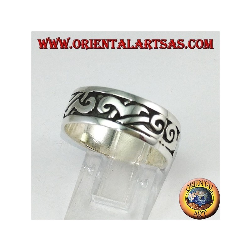 Silver band ring with Maori inlays